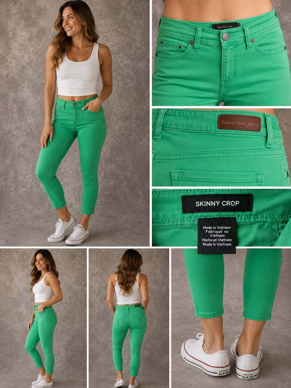 Calvin Klein Jeans Women's Skinny Crop Emerald Green Stretch Jeans Size 12
